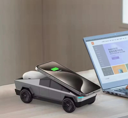 Cybertruck-Inspired 3-in-1 Wireless Charger & Stand for All Cars