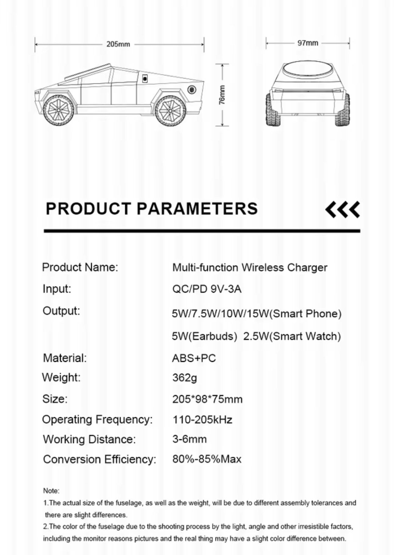 Cybertruck-Inspired 3-in-1 Wireless Charger & Stand for All Cars