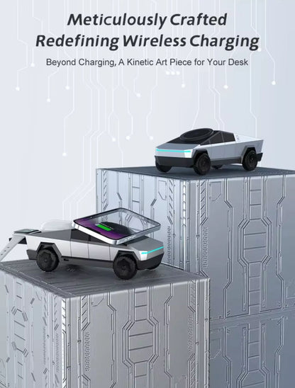 Cybertruck-Inspired 3-in-1 Wireless Charger & Stand for All Cars