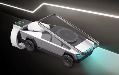 Cybertruck-Inspired 3-in-1 Wireless Charger & Stand for All Cars